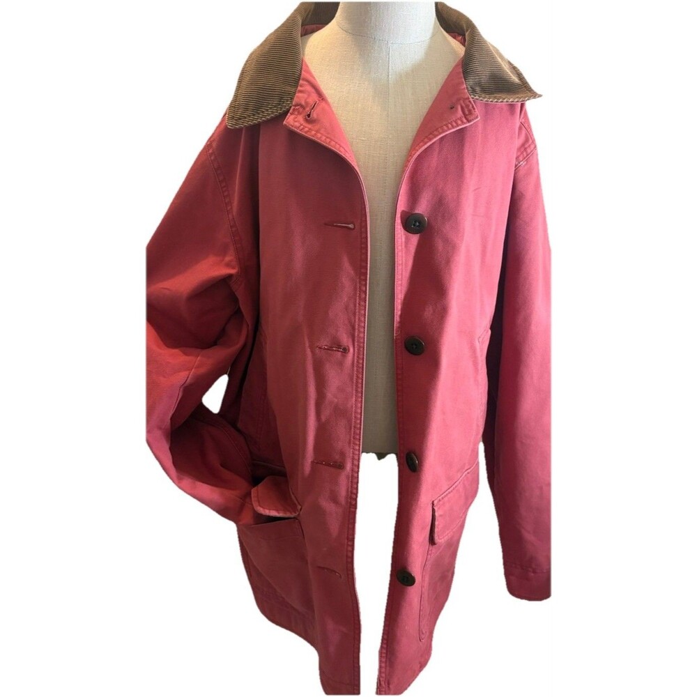 VTG LL BEAN Womens M Field Coat Barn Jacket Rose Pink Corduroy Trim Canvas